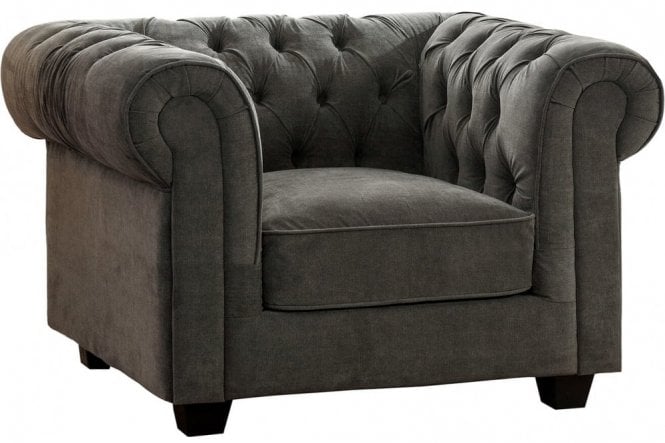 Chesterfield Grey Fabric Armchair