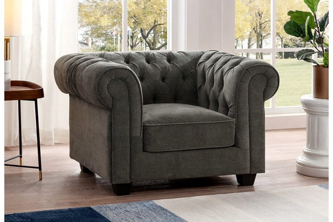 Chesterfield Grey Fabric Armchair