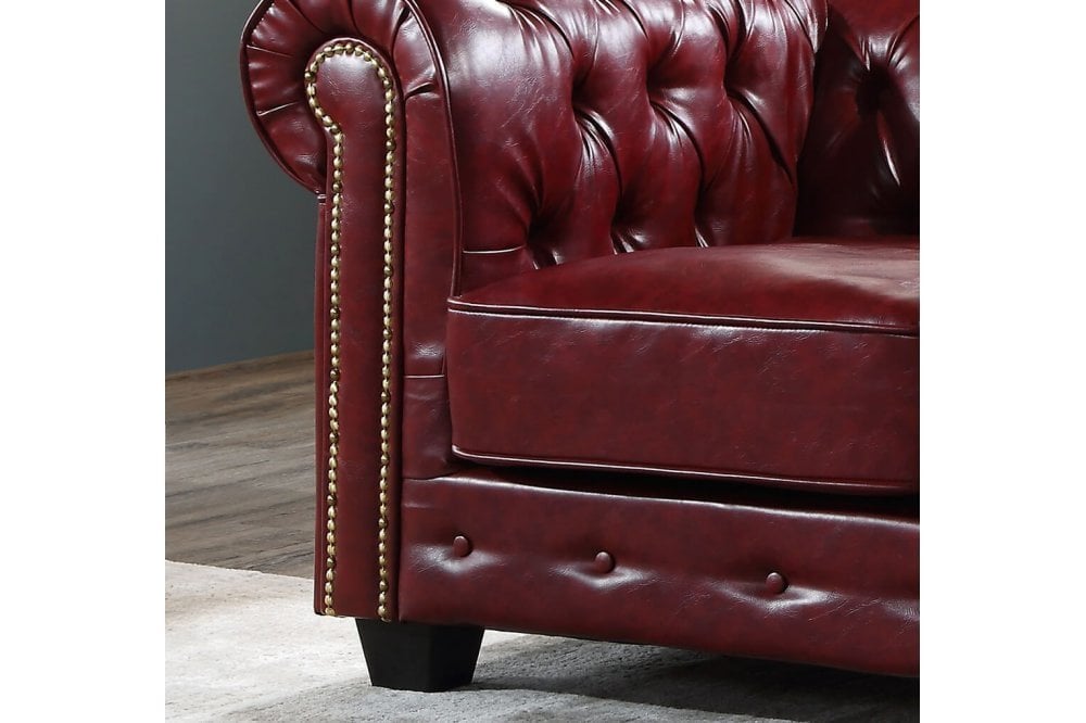 Chesterfield Red Leather Antique 2 Seater Sofa