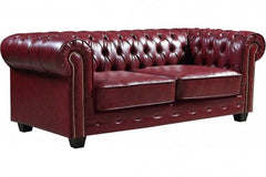 Chesterfield Red Leather Antique 3 Seater Sofa