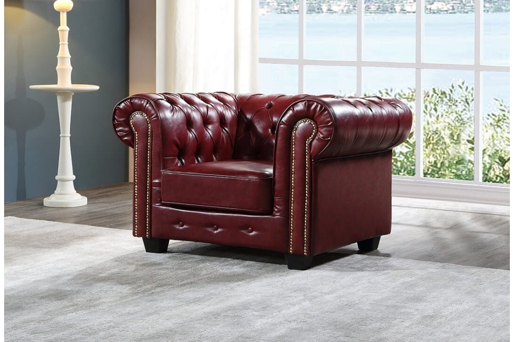 Chesterfield Red Leather Antique Armchair