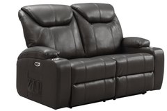 Cinema Grey Electric 2 Seater Leather Recliner Sofa With Two Cup Holders