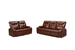 Cinema Tan Electric Leather 3+2 Seater Recliner Sofa Set With Two Cup Holders