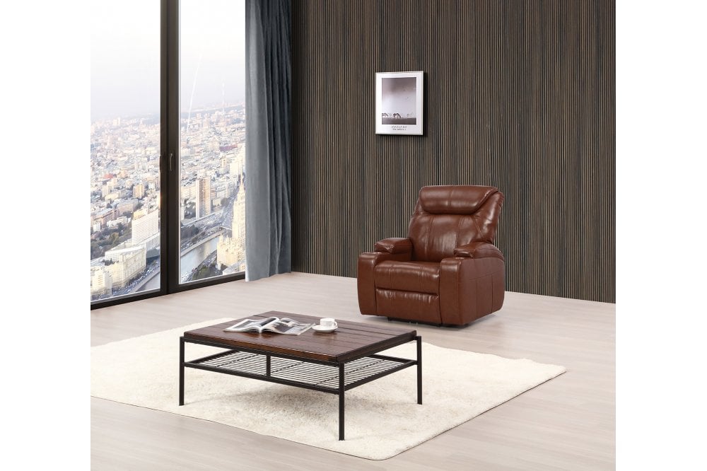 Cinema Tan Electric Leather Recliner Armchair With Two Cup Holders