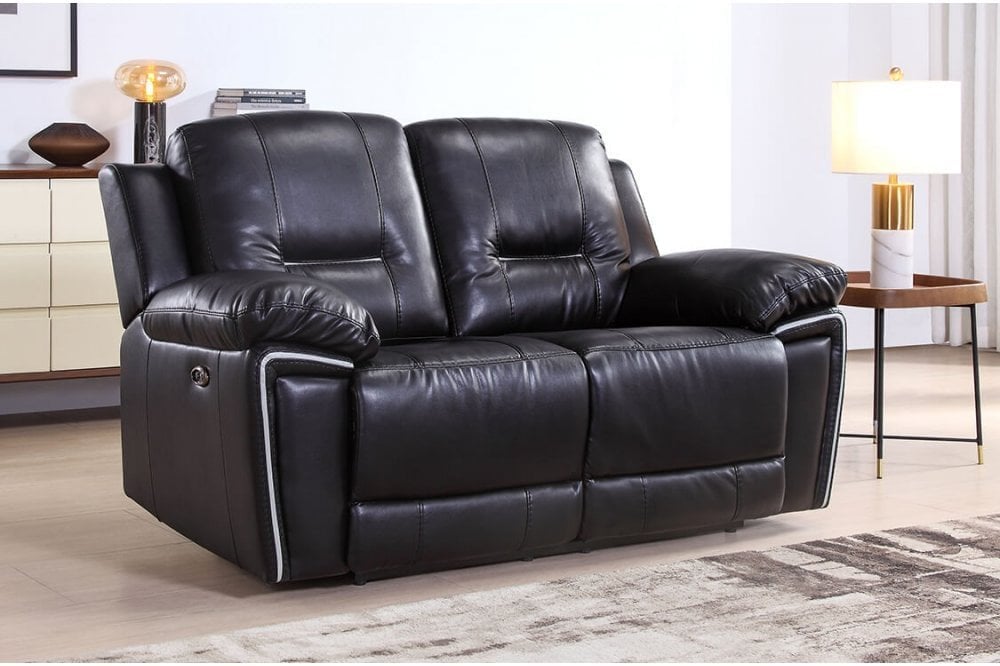 Henry Black Leather Electric Recliner 2 Seater Sofa