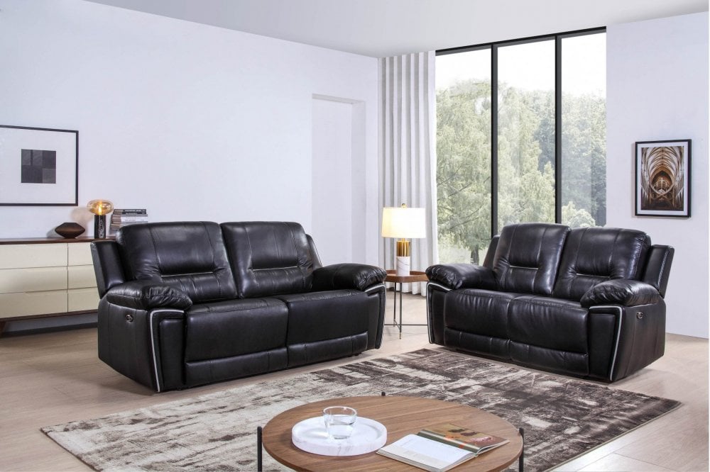 Henry Black Leather Electric Recliner 3+2 Seater Sofa Set