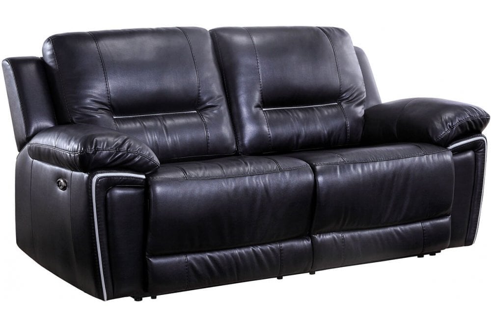 Henry Black Leather Electric Recliner 3 Seater Sofa