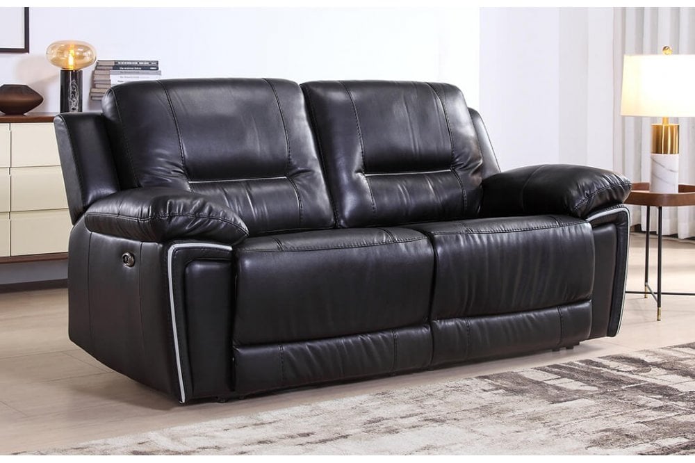 Henry Black Leather Electric Recliner 3 Seater Sofa