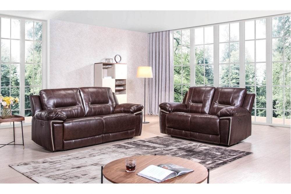 Henry Brown Leather Electric Recliner 3+2 Seater Sofa Set