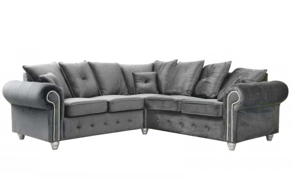 Olympia Grey Fabric Velvet Corner Sofa