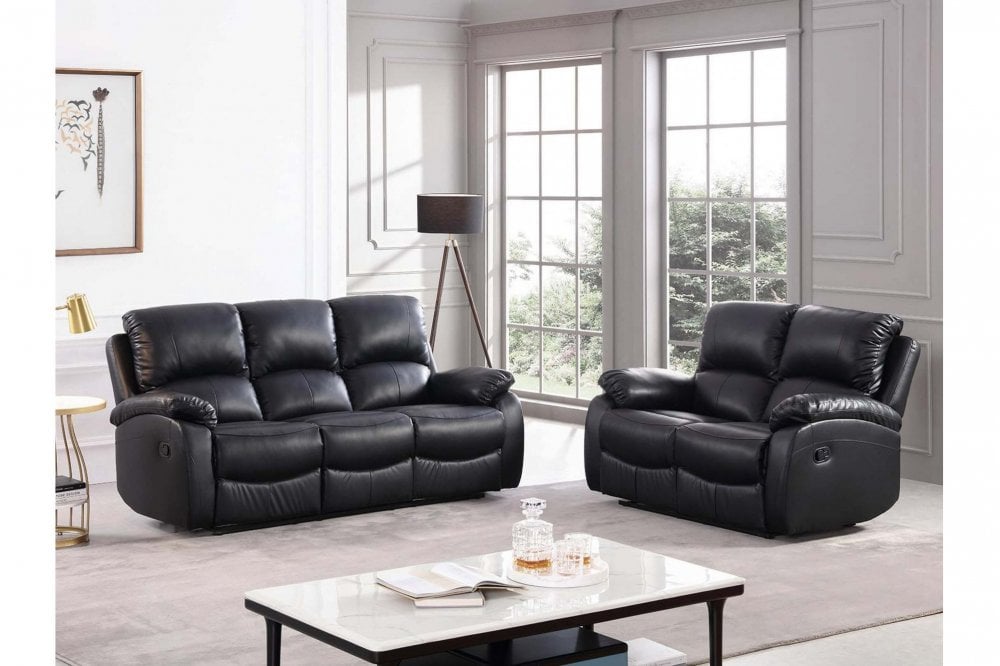 Zoma Black Leather Recliner 3+2 Sofa Set