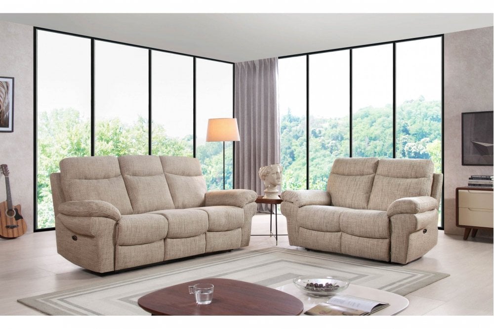 Tanya Beige Fabric Electric Recliner 3+2 Seater Sofa Set