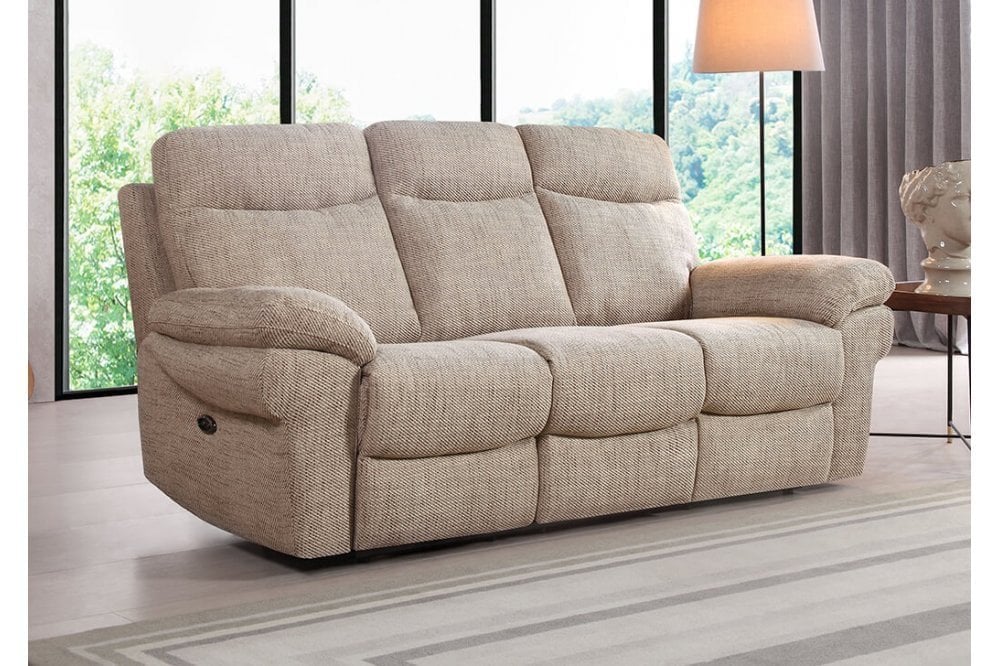 Tanya Beige Fabric Electric Recliner 3 Seater Sofa