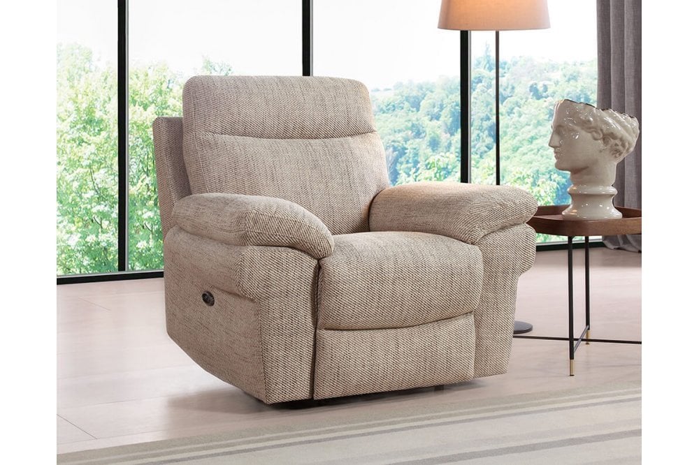 Tanya Beige Fabric Electric Recliner Armchair