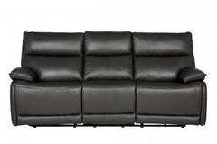 Turin Genuine Leather Grey Electric Power Recliner 3 Seater Sofa