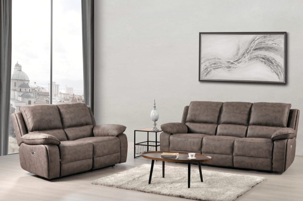 Maple Brown Suede Fabric Electric Recliner 3+2 Seater Sofa Set