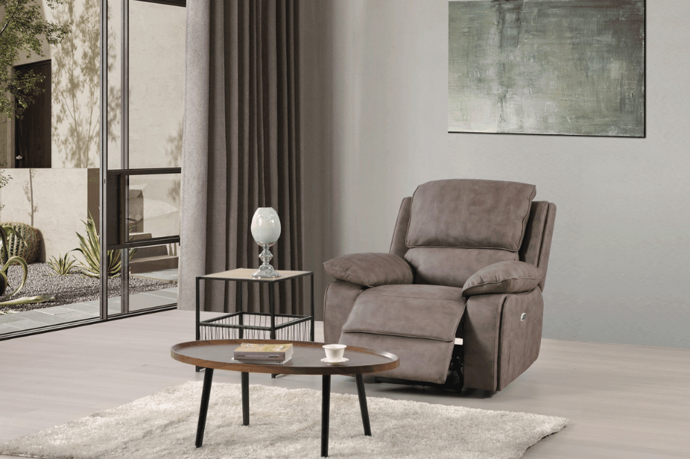 Maple Brown Suede Fabric Electric Recliner Armchair