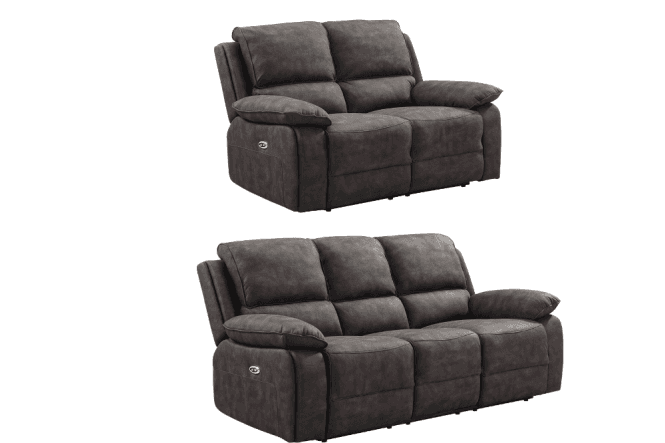 Maple Grey Suede Fabric Electric Recliner 3+2 Seater Sofa Set