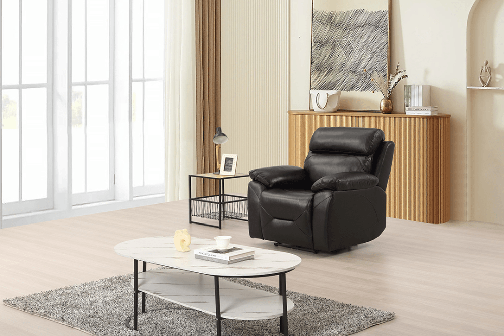 Renato Genuine Leather Black Electric Power Recliner Armchair