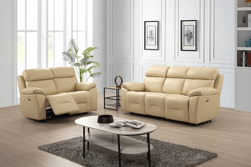 Renato Genuine Leather Cream Electric Power Recliner 3+2 Seater Sofa Set