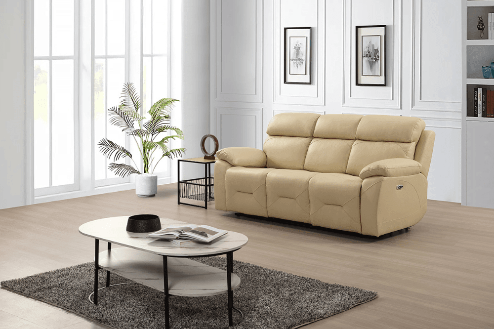 Renato Genuine Leather Cream Electric Power Recliner 3+2 Seater Sofa Set