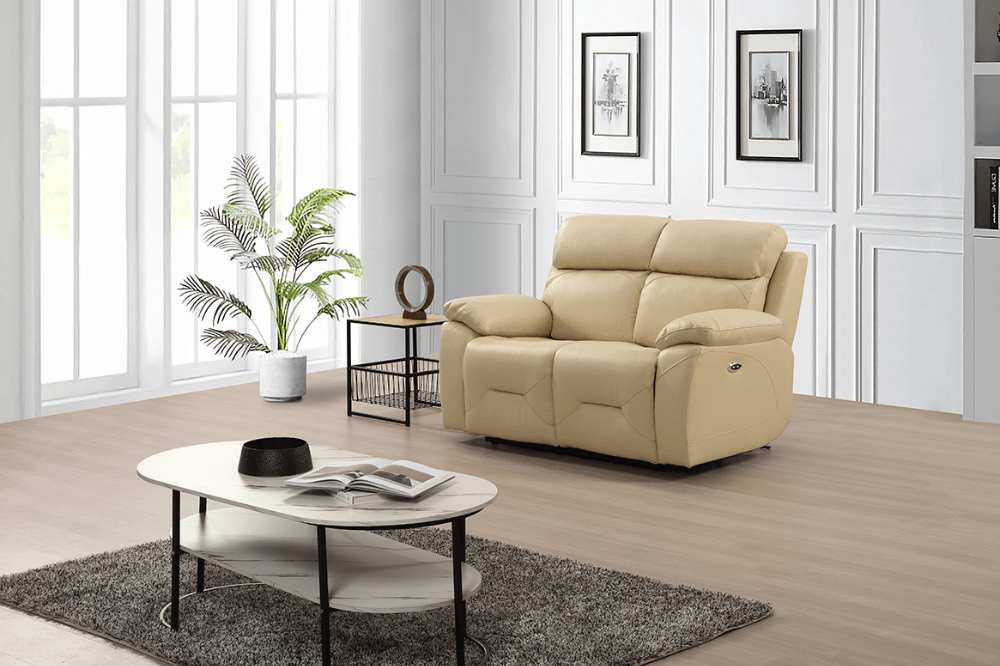 Renato Genuine Leather Cream Electric Power Recliner 3+2 Seater Sofa Set