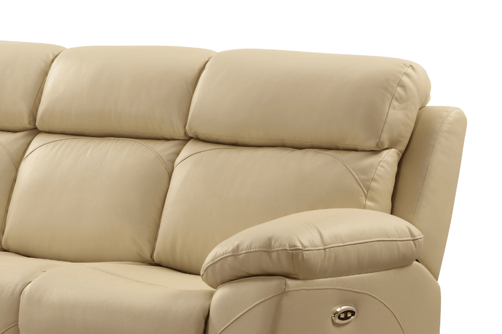 Renato Genuine Leather Cream Electric Power Recliner 3 Seater