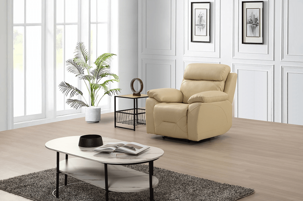 Renato Genuine Leather Cream Electric Power Recliner Armchair