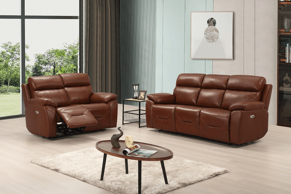 Renato Genuine Leather Tan Electric Power Recliner 3+2 Seater Sofa Set