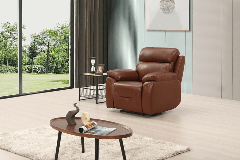 Renato Genuine Leather Tan Electric Power Recliner Armchair