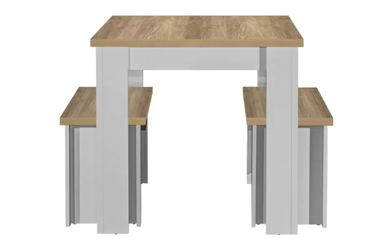 Highgate Grey & Oak Dinning Table & Bench Set