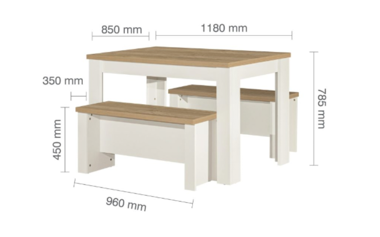 Highgate Dinning Table and Bench Set.  Cream & Oak Effect