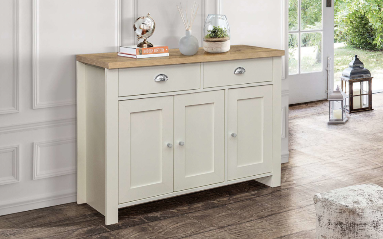Highgate 3 Door 2 Drawer Sideboard : Cream & Oak Effect