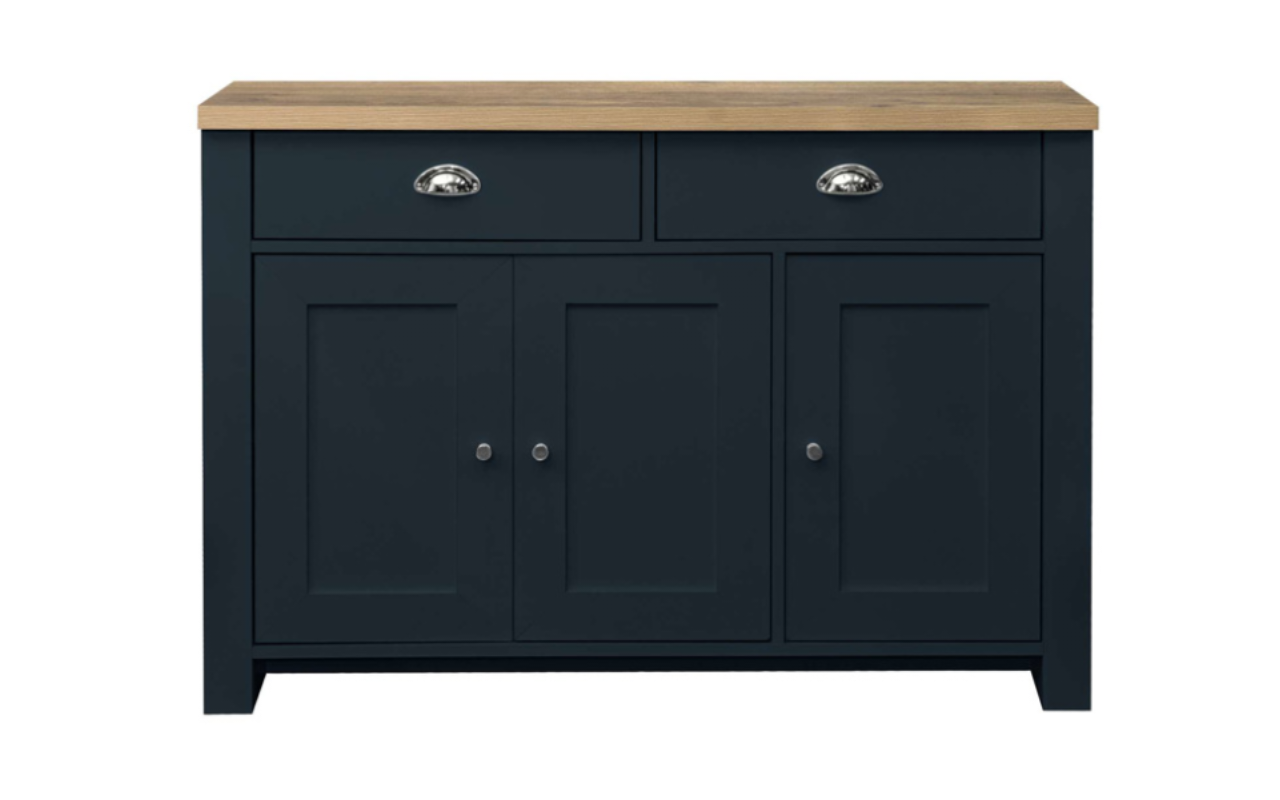 Highgate 3 Door 2 Drawer Sideboard : Midnight Blue & Oak Effect