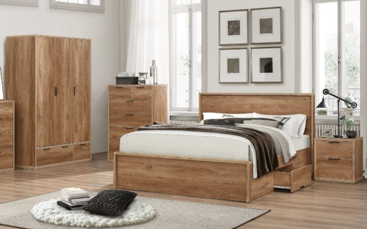Stockwell 3 Door 2 Drawer Wardrobe + 4 & 2 Drawer Chest + 2 Drawer Bedside Set